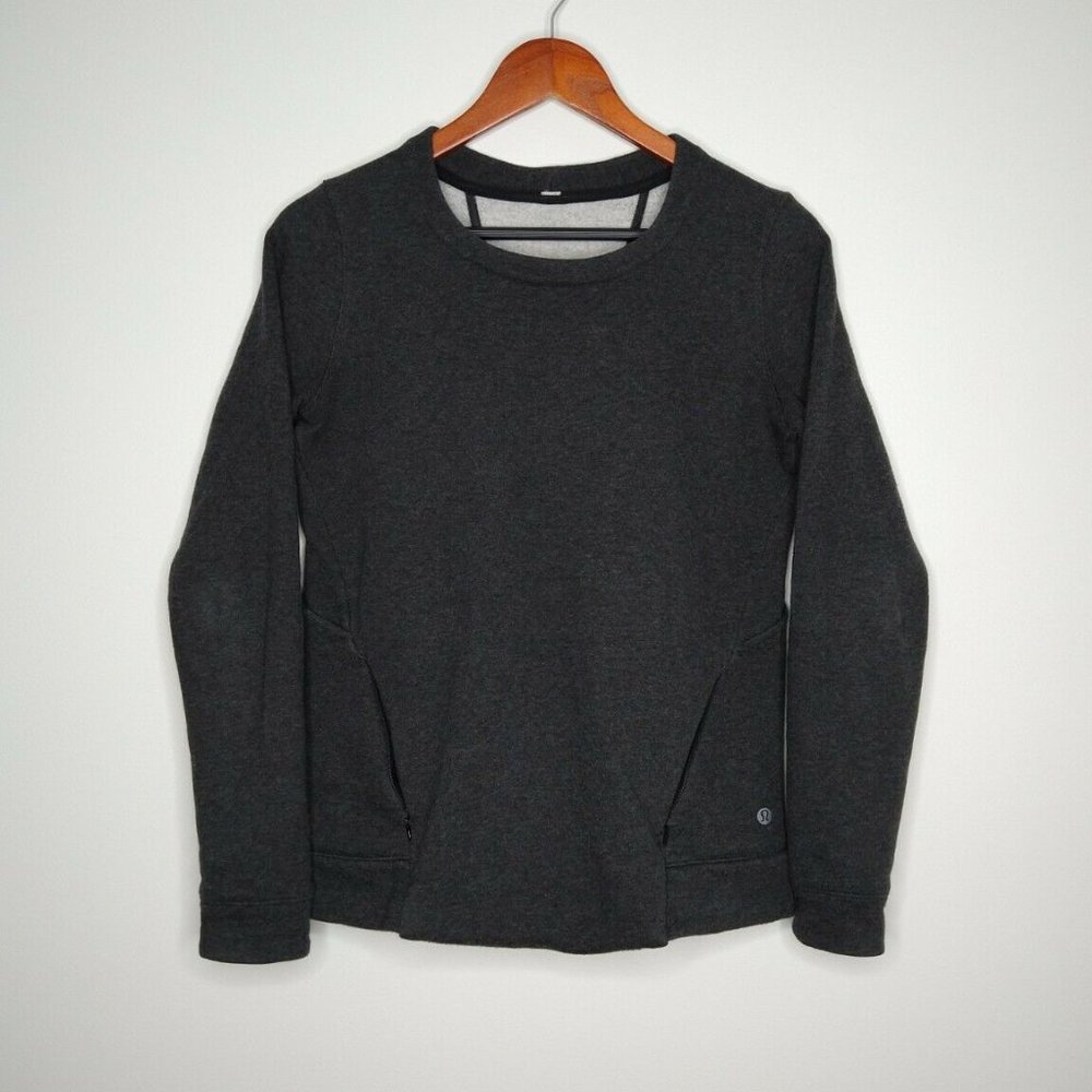 Lululemon &go Endeavor Sweatshirt Heathered Black Cutout Open Back Size 4